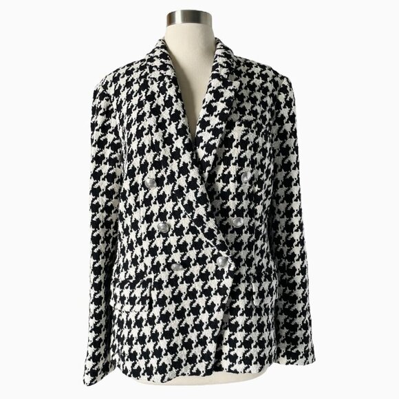 L’Agence Kenzie Houndstooth Blazer Black White Tweed Size 12 - Picture 3 of 9